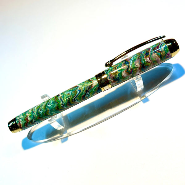 Titanium Gold & Black Titanium / Green, Blue & Copper Mistral / Rollerball Pen - WrYT365