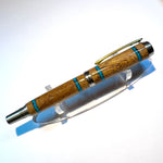Stainless Steel / Mesquite Wood & Turquoise Crystal Inly Elements / Rollerball Pen - WrYT365