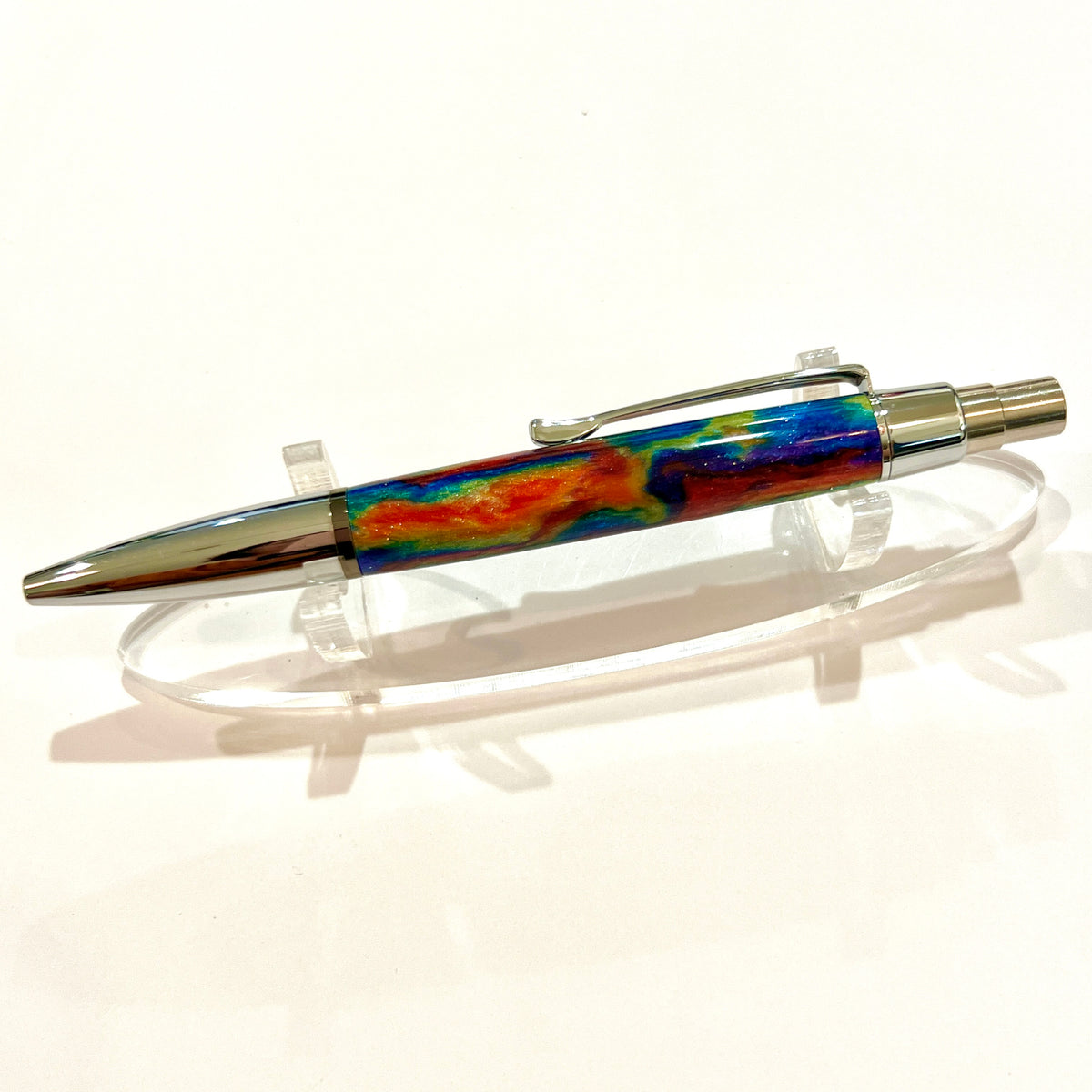 Chrome & Gunmetal / Rainbow Diamond Athena Click / Ballpoint Pen