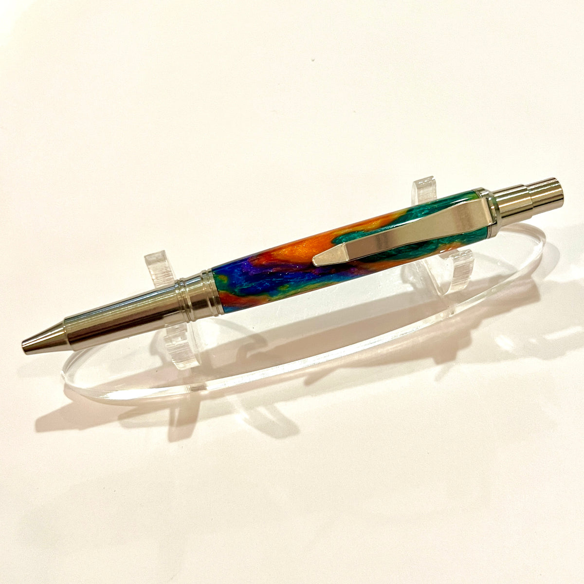 Stainless Steel / Rainbow Diamond Coyote Click / Ballpoint Pen