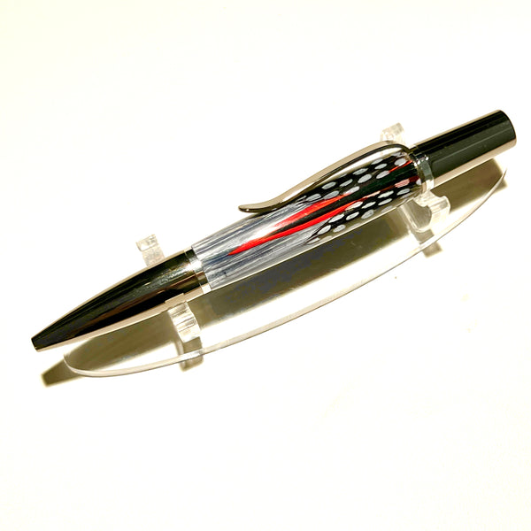 Black Ti & Rhodium / Black & Red Feather Ares Twist / Ballpoint Pen - WrYT365