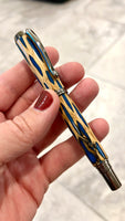 Black Ti & Rhodium / Cholla Wood Blue Resin / Rollerball Pen - WrYT365