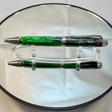 Green & Grey Acrylic Cigar Twist Ballpoint Pen, Black Ti & Rhodium