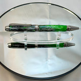 Green & Grey Acrylic Cigar Twist Ballpoint Pen, Black Ti & Rhodium