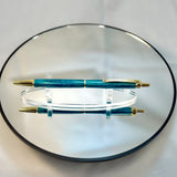 Teal Diamond Acrylic Ballpoint Click Pen, Gold
