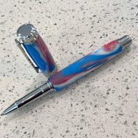 Chrome / Blue White & Pink Acrylic Jr. George / Rollerball Pen - WrYT365