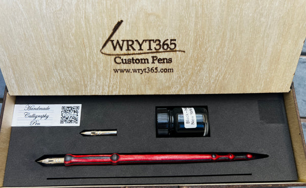 Red & Grey Stripe / Straight / Calligraphy Pen in Custom Box - WrYT365