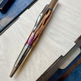 Rhodium & Blk Ti / Burgundy Cholla Cactus Twist / Ballpoint Pen - WrYT365