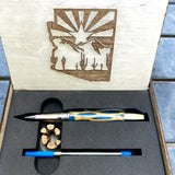 Stainless Steel / Blue Cholla Cactus Twist / Ballpoint Pen - WrYT365