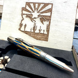 Stainless Steel / Blue Cholla Cactus Twist / Ballpoint Pen - WrYT365