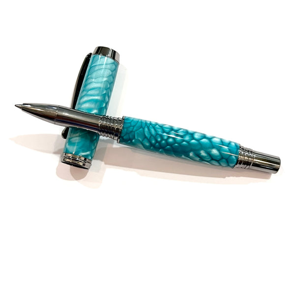Black Ti & Rhodium / Turquoise Snake Jr. George / Rollerball Pen - WrYT365