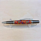 Black Ti & Chrome / Red Leaves Chiyogami Sirocco Twist / Ballpoint Pen - WrYT365