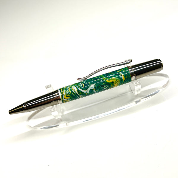 Black Ti & Rhodium / Green Yellow & White Sirocco / Ballpoint Pen - WrYT365