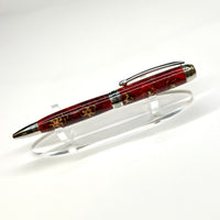 Rhodium & Black Ti / Red Acrylic Pinecone Mistral / Ballpoint Pen - WrYT365