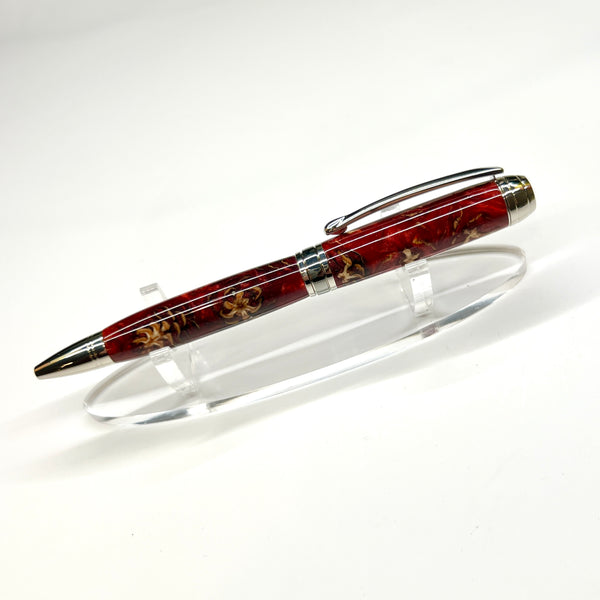 Rhodium & Black Ti / Red Acrylic Pinecone Mistral / Ballpoint Pen - WrYT365