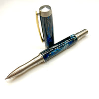 Stainless Steel / Queen City Blue Diamond Elements / Rollerball Pen - WrYT365
