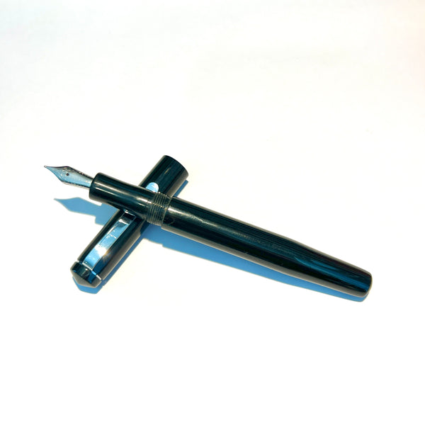 Steel / Dark Blue & Black German Ebonite / Bespoke Fountain Pen - WrYT365