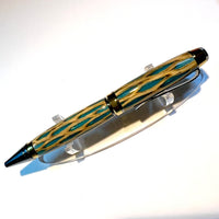 Black Ti & Gold Ti / Blue Cholla Cactus Cigar Twist / Ballpoint Pen - WrYT365