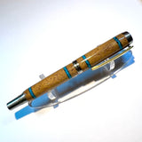 Stainless Steel / Mesquite Wood & Turquoise Crystal Inlay Elements / Rollerball Pen - WrYT365