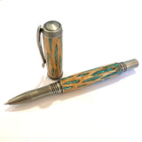 Antique Silver / Cholla Wood & Kingman Turquoise Inlay / Rollerball Pen - WrYT365