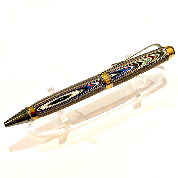 Black Ti & Ti Gold / "Fordite" Cigar Twist / Ballpoint Pen - WrYT365