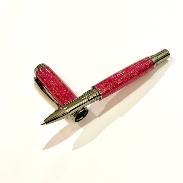 Black Ti & Rhodium / Pink Diamond Resin in Wooden Box / Rollerball Pen - WrYT365