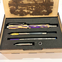 Black Ti & Rhodium / Purple Cholla Wood in Wooden Box / Rollerball & Fountain Pen Combo - WrYT365