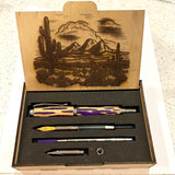 Black Ti & Rhodium / Purple Cholla Wood in Wooden Box / Rollerball & Fountain Pen Combo - WrYT365