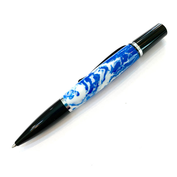Black/Chrome / Blue & White Ares / Ballpoint Pen - WrYT365
