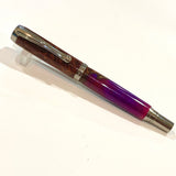 Black Ti / Red Blue & Purple Burl Wood Hybrid Jr. George / Rollerball Pen - WrYT365