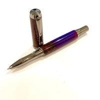 Black Ti / Red Blue & Purple Burl Wood Hybrid Jr. George / Rollerball Pen - WrYT365