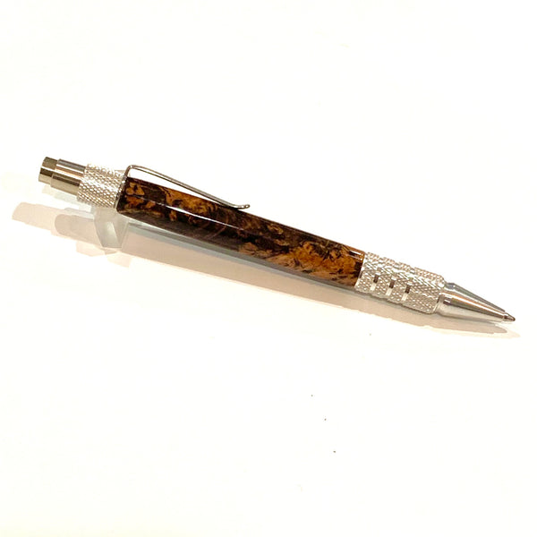 Aluminum / Brown Maple Burl Click / Ballpoint Pen - WrYT365