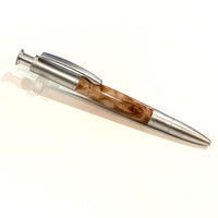 Satin Nickel / Stabilized Maple Burl Wood Cigar Click / Ballpoint Pen - WrYT365