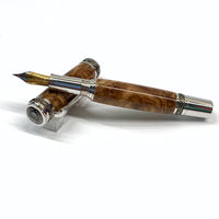 Plat/Ti / Stab Maple Burl Majestic / Fountain Pen - WrYT365