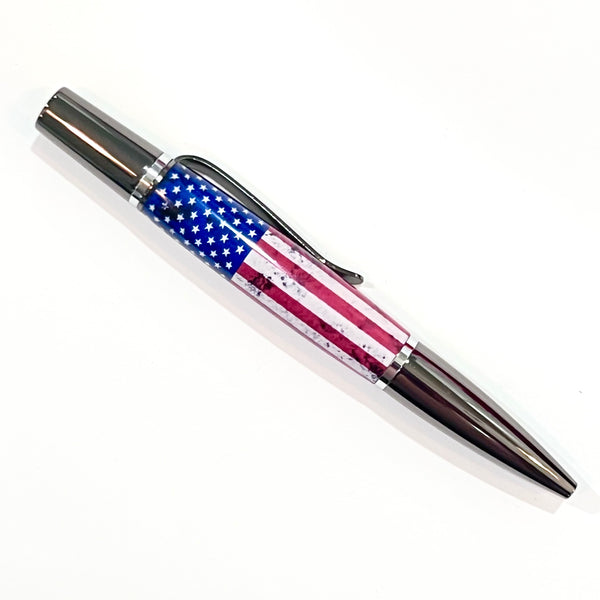Black Ti & Rhodium / Distressed US Flag Ares Twist / Ballpoint Pen - WrYT365