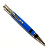 Rhodium / Blue Crayon Executive Twist / Ballpoint Pen - WrYT365